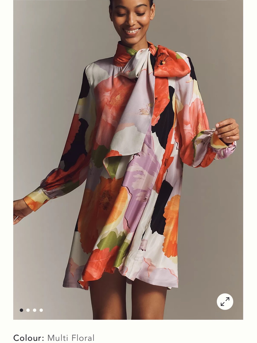 Multi Floral Tie-Neck Women's Dress